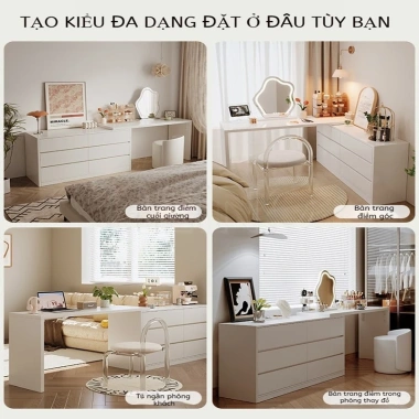 Tủ kết hợp bàn trang điểm xoay 3 kích thước, biến đổi bàn làm việc, ngăn chứa đồ - 1,489,000₫