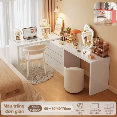 Tủ kết hợp bàn trang điểm xoay 3 kích thước, biến đổi bàn làm việc, ngăn chứa đồ - 1,489,000₫