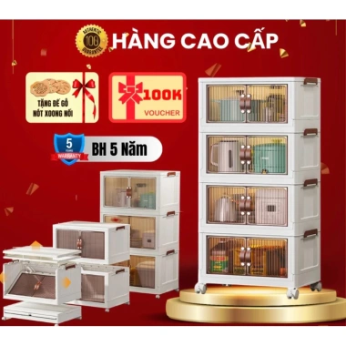 Tủ nhựa đa năng gấp gọn 2 cánh, xe xoay 360°, tiện lợi cho nhà bếp – chỉ 220.000₫