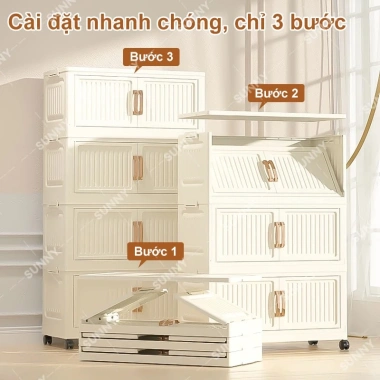 Tủ nhựa đa năng nhiều tầng gấp gọn phòng ngủ - Dung lượng lớn, bánh xe, giá 128.000