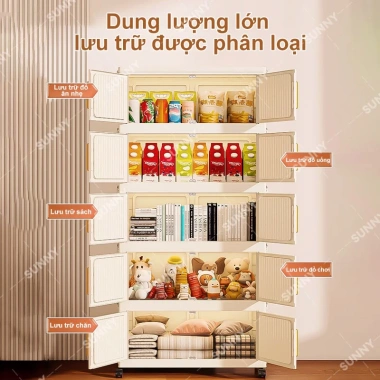 Tủ nhựa đa năng nhiều tầng gấp gọn phòng ngủ - Dung lượng lớn, bánh xe, giá 128.000