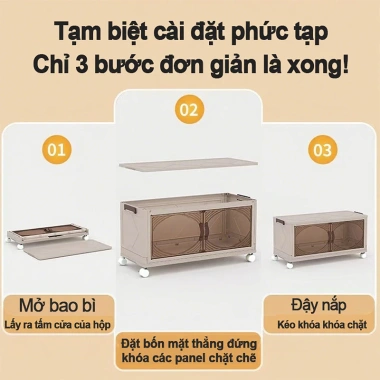 Tủ Nhựa Gấp Gọn Đa Năng Kích Thước Lớn, Cửa Trong Suốt, Bánh Xe - Giá 259.000 VND 2