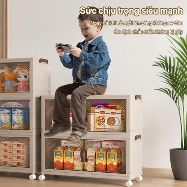 Tủ Nhựa Gấp Gọn Đa Năng Kích Thước Lớn, Cửa Trong Suốt, Bánh Xe - Giá 259.000 VND 7