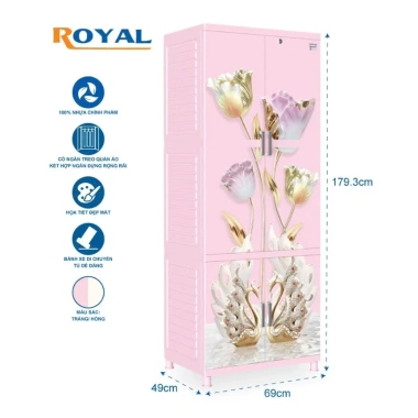 Tủ nhựa Royal QUI PHÚC - Tủ treo quần áo rộng rãi, bền chắc, tiện lợi, an toàn sức khoẻ, tặng móc, giá ưu đãi 1.723.639 VND 12