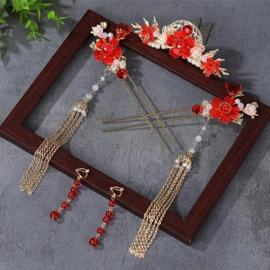 Tua Rua Nhựa HARRIETTLO Kẹp Tóc Cưới Hoa Bông, Trang Sức Dangling Hanfu 4 Tua Rua Nhựa HARRIETTLO Kẹp Tóc Cưới Hoa Bông, Trang Sức Dangling Hanfu 4