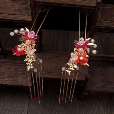 Tua Rua Nhựa HARRIETTLO Kẹp Tóc Cưới Hoa Bông, Trang Sức Dangling Hanfu