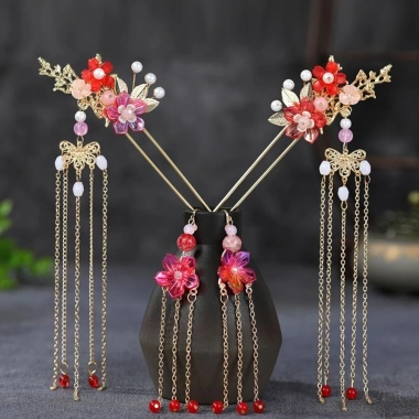 Tua Rua Nhựa HARRIETTLO Kẹp Tóc Cưới Hoa Bông, Trang Sức Dangling Hanfu