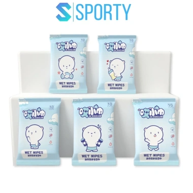 Túi 10 khăn giấy ướt SPORTY PS5 - Nhỏ gọn, an toàn cho trẻ em và người lớn, dày dặn, đóng gói chắc chắn, chỉ 8.000 VND
