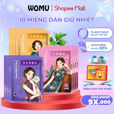 Túi 10 miếng dán giữ nhiệt thảo dược Womu Cô Gái - Giữ 14h, giảm đau bụng kinh, giá 99.000 VND