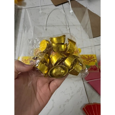 Túi 10 thỏi vàng trang trí bánh kem sinh nhật thần tài - Set quà Tết giá 7.000₫ 3