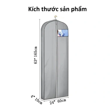 Túi 3 chiều bảo quản áo vest, áo đầm, khóa kéo treo tủ, màu xám, cửa sổ nhựa trong 60x10x165cm, chỉ 99.000đ 5