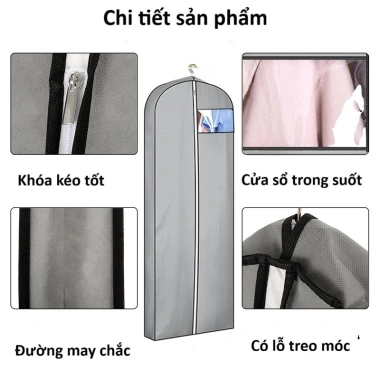 Túi 3 chiều bảo quản áo vest, áo đầm, khóa kéo treo tủ, màu xám, cửa sổ nhựa trong 60x10x165cm, chỉ 99.000đ 7