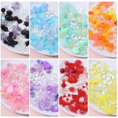 Túi 30g hạt nhựa xỏ lỗ hỗn hợp - Dùng làm trang sức thủ công, giá 33.000₫