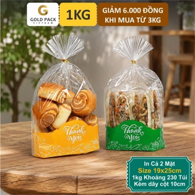 Túi Bánh Mì Ngọt 1kg Xếp Đáy 19x25cm Giá Rẻ Kèm Dây Cột Gold Pack Việt Nam