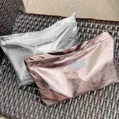 Túi Bảo Quản Mỹ Phẩm Vintage Da PU Bạc Champagne, Dung Lượng Lớn, Kim Sa Lấp Lánh - Phù Hợp Du Lịch Hàng Ngày 2