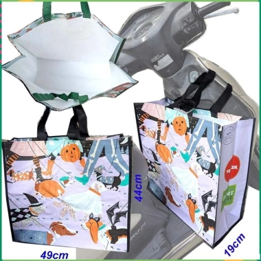 Túi bạt nhựa dệt chống thấm chịu đồ nặng, size lớn 49x44cm, xếp gọn siêu thị – Giá chỉ 35.000 VND