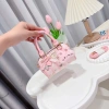 Túi cầm tay xách tay bé gái size 14, kèm charm thỏ hồng trắng - Ken túi xinh 2