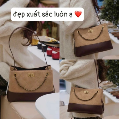 Túi chi ô da lộn phối da công sở – 2 dây đeo kẹp nách, siêu xinh, giảm giá 305k 7
