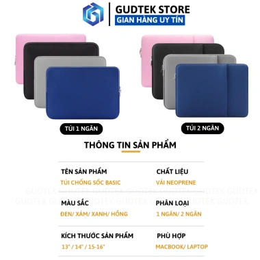 Túi Chống Sốc Neoprene Basic 1-2 Ngăn Laptop Macbook – Chống Chấn Góc, Chống Trầy Xước, Giá 115k