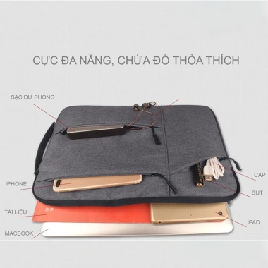 Túi chống sốc nhiều ngăn cho Macbook Laptop 11-15.6 inch - Màu ghi đen, 169k