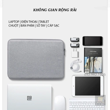 Túi chống sốc Tab Laptop 2 ngăn quai xách chống nước 13.3-15.6 màu xám, 43.000₫