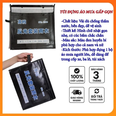 Túi chống thấm đựng quần áo mưa nhỏ gọn, màu đen, phù hợp cốp xe và ba lô