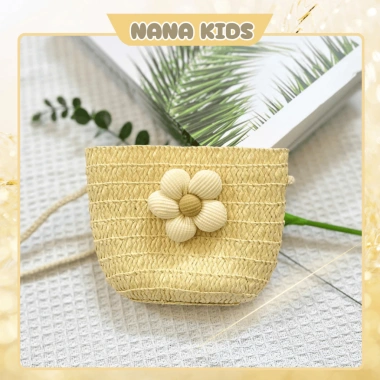 Túi cói đeo chéo cho bé gái đi biển, đính hoa siêu đáng yêu - Giá chỉ 35.000 VND
