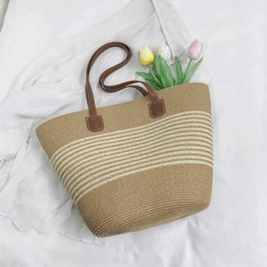 Túi cói đi biển kẻ sọc size to đeo vai, khóa kéo tiện lợi, giảm giá 106.000₫