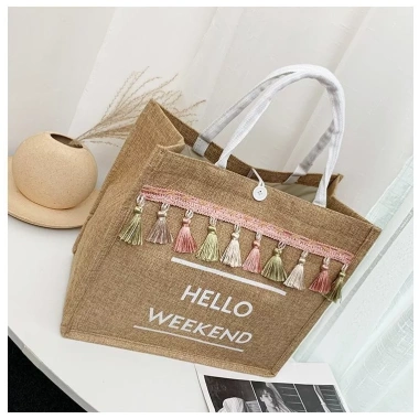 Túi cói đi biển và du lịch Hello Weekend Tua Rua Giá chỉ 59.000 giảm tới 15%