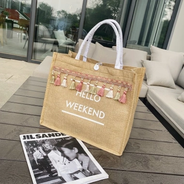 Túi cói đi biển và du lịch Hello Weekend Tua Rua Giá chỉ 59.000 giảm tới 15%