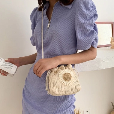 Túi Cói Đi Biển Vintage Đính Hoa Cúc - Cổ điển, Siêu nhẹ, Giá 72.321₫
