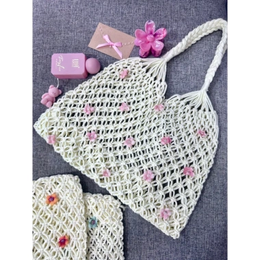 Túi cối handmade đính hoa xinh đi biển cafe học, giảm giá 139k