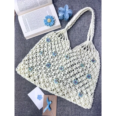 Túi cối handmade đính hoa xinh đi biển cafe học, giảm giá 139k