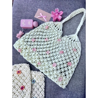 Túi cối handmade đính hoa xinh đi biển cafe học, giảm giá 139k
