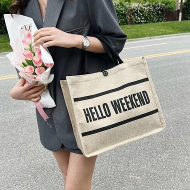 Túi Cói Hello Weekend kèm ví - Phong cách Hàn Quốc, du lịch biển 49.000 VND