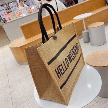 Túi Cói Hello Weekend kèm ví - Phong cách Hàn Quốc, du lịch biển 49.000 VND