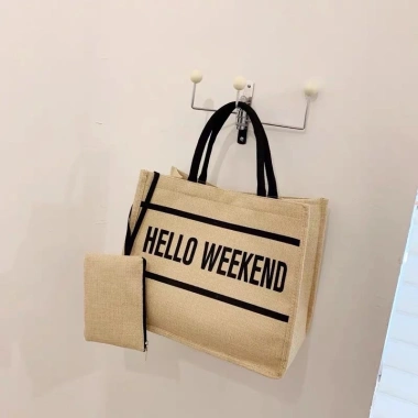 Túi Cói Hello Weekend kèm ví - Phong cách Hàn Quốc, du lịch biển 49.000 VND