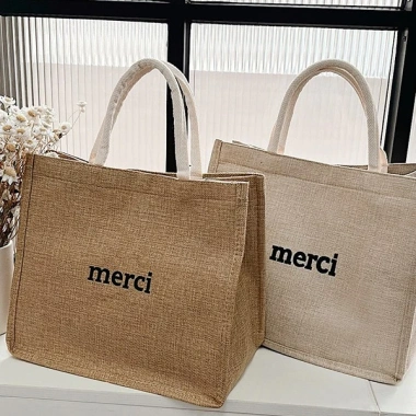 Túi cói Merci du lịch loại 1 to, lót dày, bọc nâu bên ngoài - Giá 45.500đ