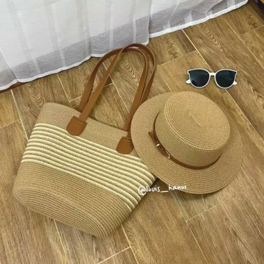 Túi Cói & Mũ Cói Đi Biển Phối Đai Da Hàn Quốc - Nón Cói Che Nắng Du Lịch 45.000₫ 6
