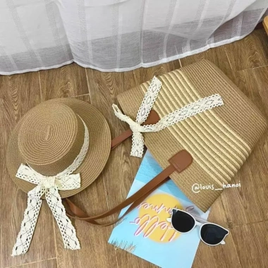 Túi Cói & Mũ Cói Đi Biển Phối Đai Da Hàn Quốc - Nón Cói Che Nắng Du Lịch 45.000₫ 10