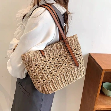 Túi cói nhỏ đeo vai dây da lệch, khoá kéo, đan họa tiết – Tiệm Cói Xinh 169k 6