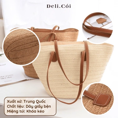 Túi Cói Nữ Mùa Hè Vintage Túi Xách Dung Tích Lớn Đa Năng Tiện Lợi 128k 4