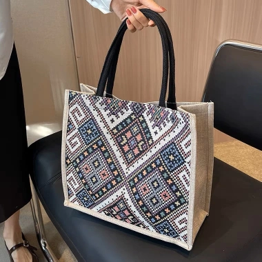 Túi cói quai xách vải canva cỡ lớn họa tiết thổ cẩm – Tote dạo phố, đi biển chỉ 42.500₫ 2