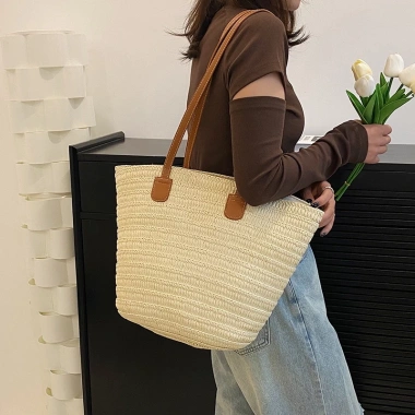 Túi Cói Xịn Xò Đan Tay và Dây Da Vintage - Phong Cách Sang Chảnh Cho Chụp Ảnh 3