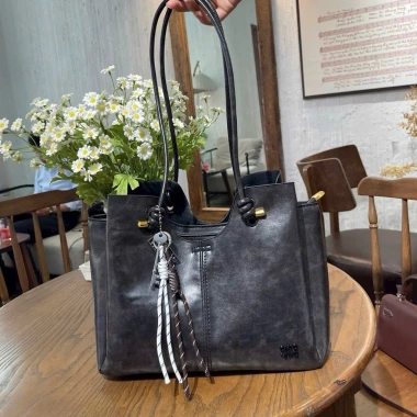 Túi công sở tote da PU loang trơn màu basic 30 to rộng - Kiểu Hàn Quốc, Tặng Charm 4