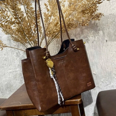 Túi công sở tote da PU loang trơn màu basic 30 to rộng - Kiểu Hàn Quốc, Tặng Charm 6