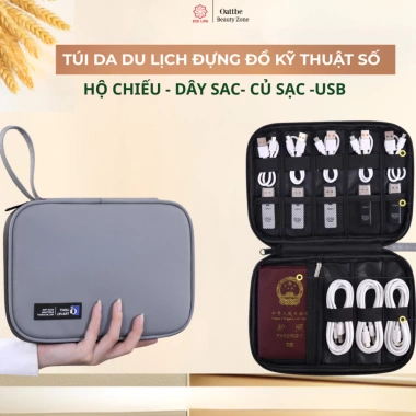 Túi da du lịch PU chống nước - Đựng phụ kiện công nghệ, sạc USB, hộ chiếu - 129.000