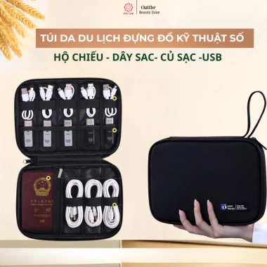 Túi da du lịch PU chống nước - Đựng phụ kiện công nghệ, sạc USB, hộ chiếu - 129.000
