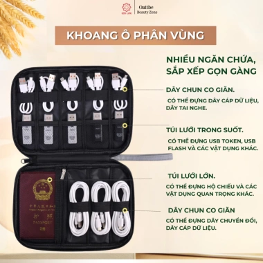 Túi da du lịch PU chống nước - Đựng phụ kiện công nghệ, sạc USB, hộ chiếu - 129.000