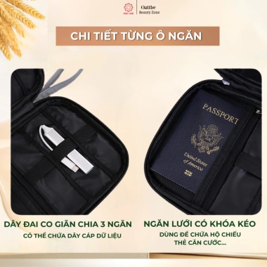 Túi da du lịch PU chống nước - Đựng phụ kiện công nghệ, sạc USB, hộ chiếu - 129.000